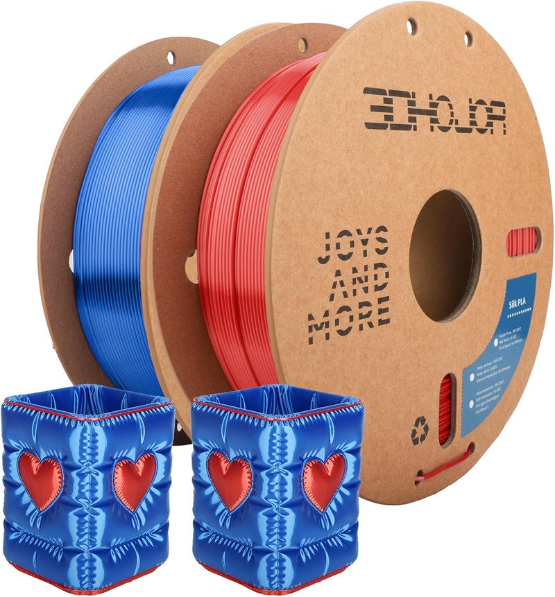 3DHoJor Silk PLA Filament 1.75mm, PLA Filament 1.75mm Silk Shiny 3D Printer Filament, 1kg*2 Cardboard Spool, Dimensional Accuracy +/- 0.03 mm, Fit Most FDM Printer(Silk Red+Blue) - Image 1